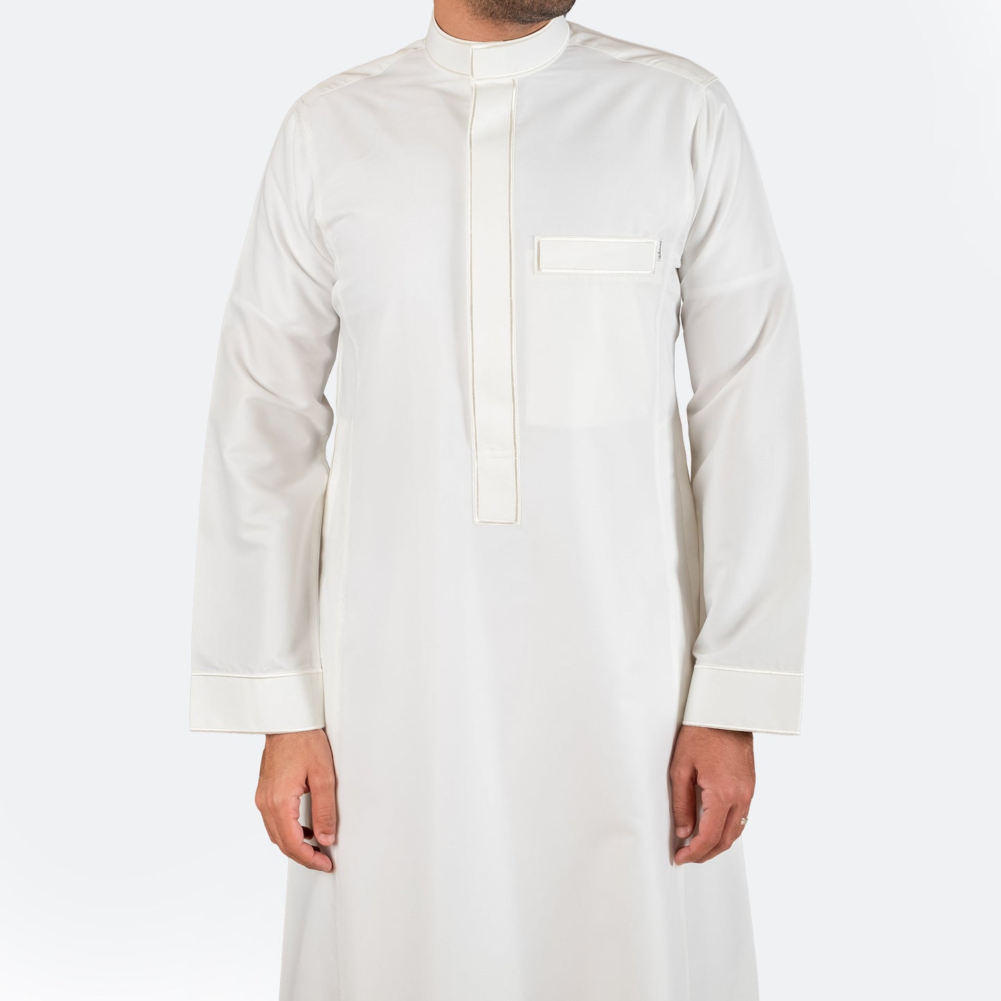 Modern Embroidery Thobe Zipper - Off White - thobe | Nusuki MY