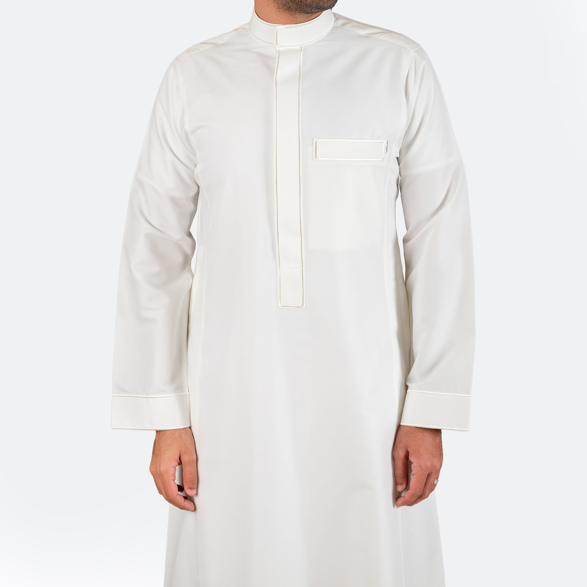 Modern Embroidery Thobe Zipper - Off White - thobe | Nusuki MY