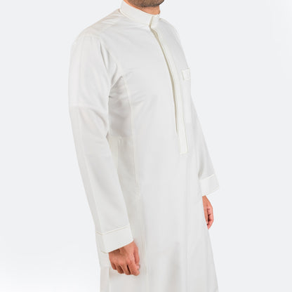 Modern Embroidery Thobe Zipper - Off White - thobe | Nusuki MY