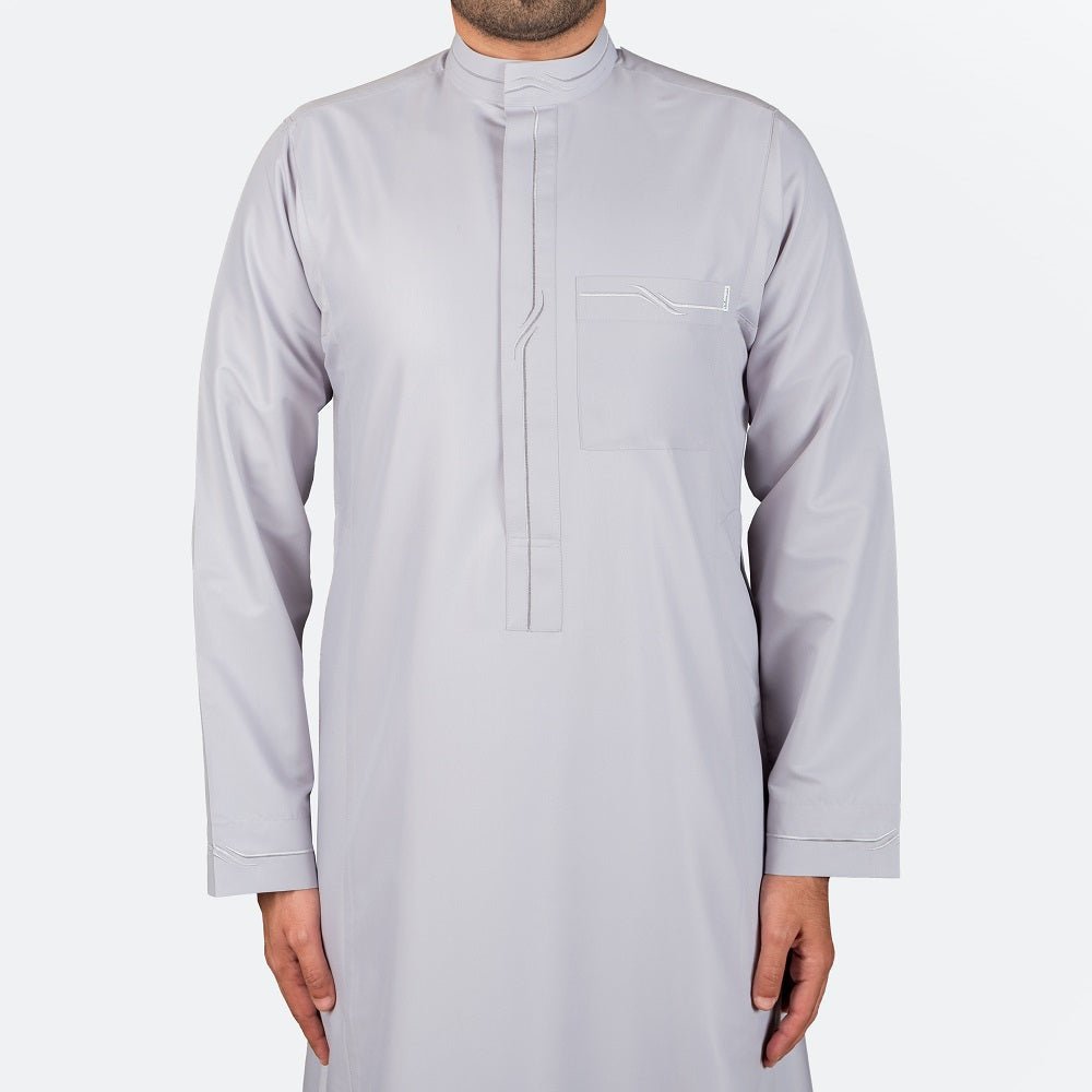 Modern Embroidery Thobe Zipper - Silver - thobe | Nusuki MY