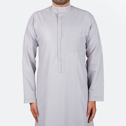 Modern Embroidery Thobe Zipper - Silver - thobe | Nusuki MY