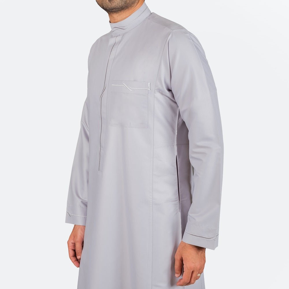Modern Embroidery Thobe Zipper - Silver - thobe | Nusuki MY