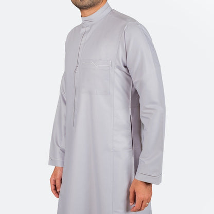 Modern Embroidery Thobe Zipper - Silver - thobe | Nusuki MY
