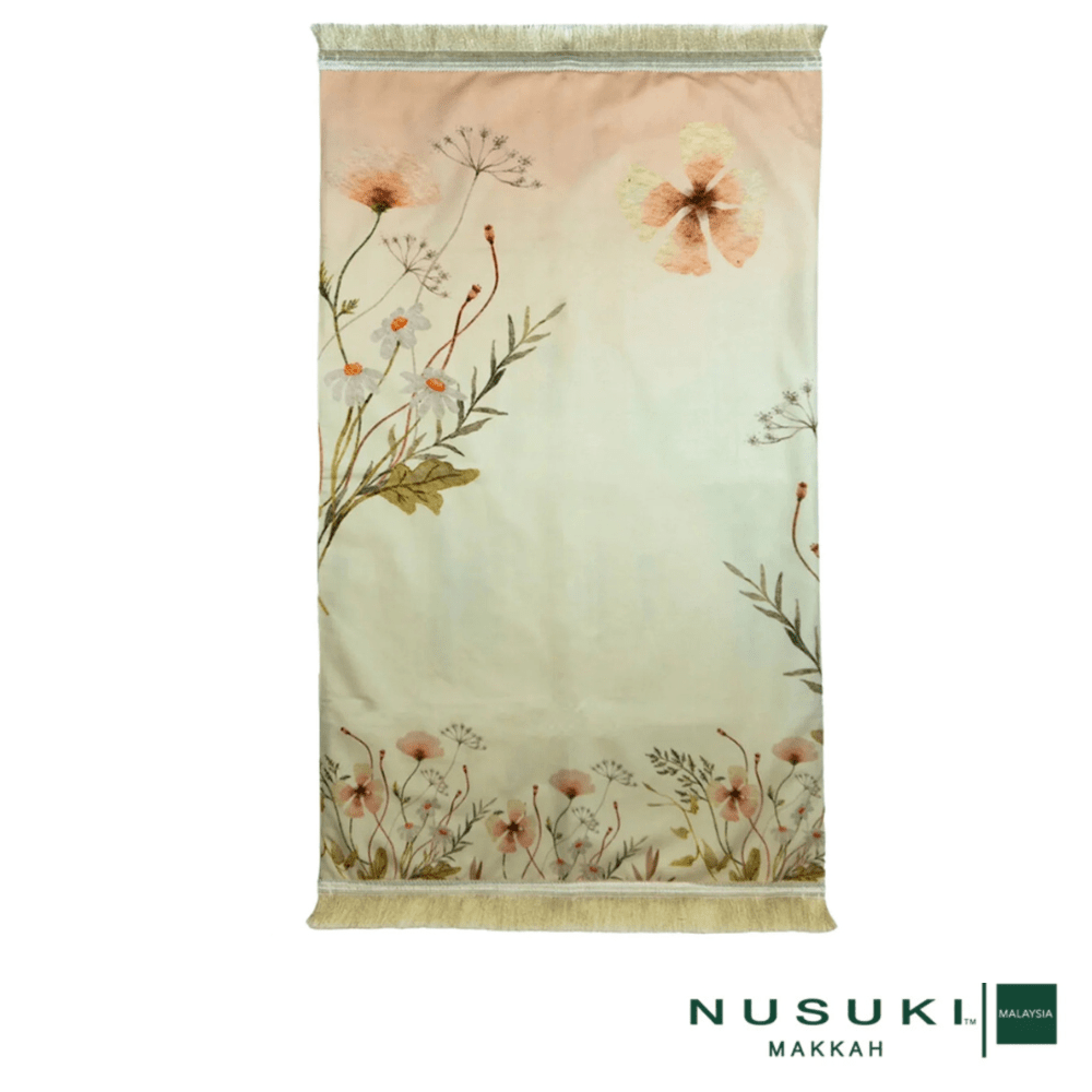 Pink Flower Padded Prayer Mat With Handbag - Prayer Mat | Nusuki MY
