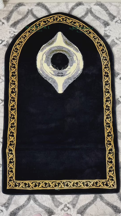 Black Stone Padded Prayer Mat Arched with Hand Bag