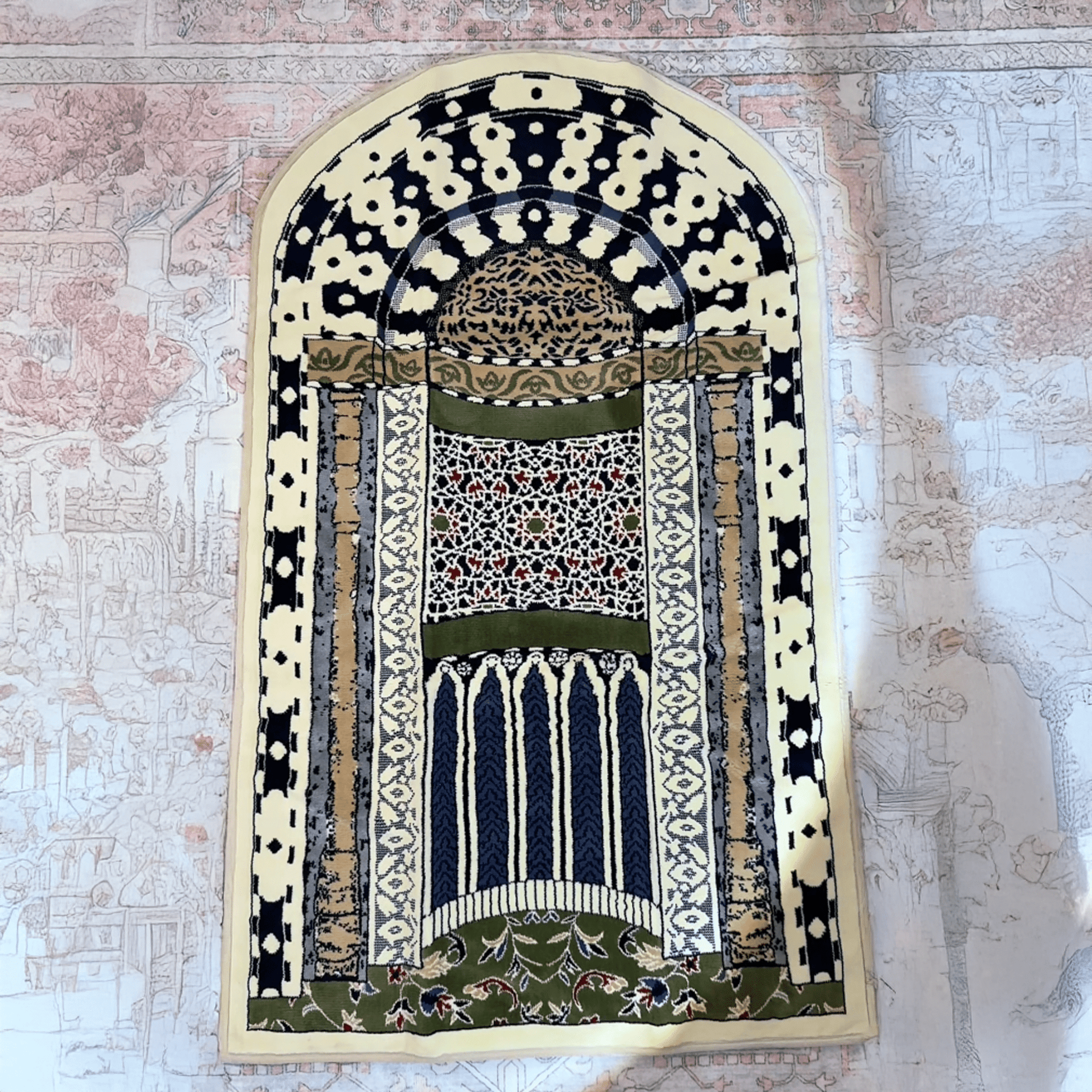 Prophet's Mihrab Padded Prayer Mat Arched with Handbag - Prayer Mat | Nusuki MY