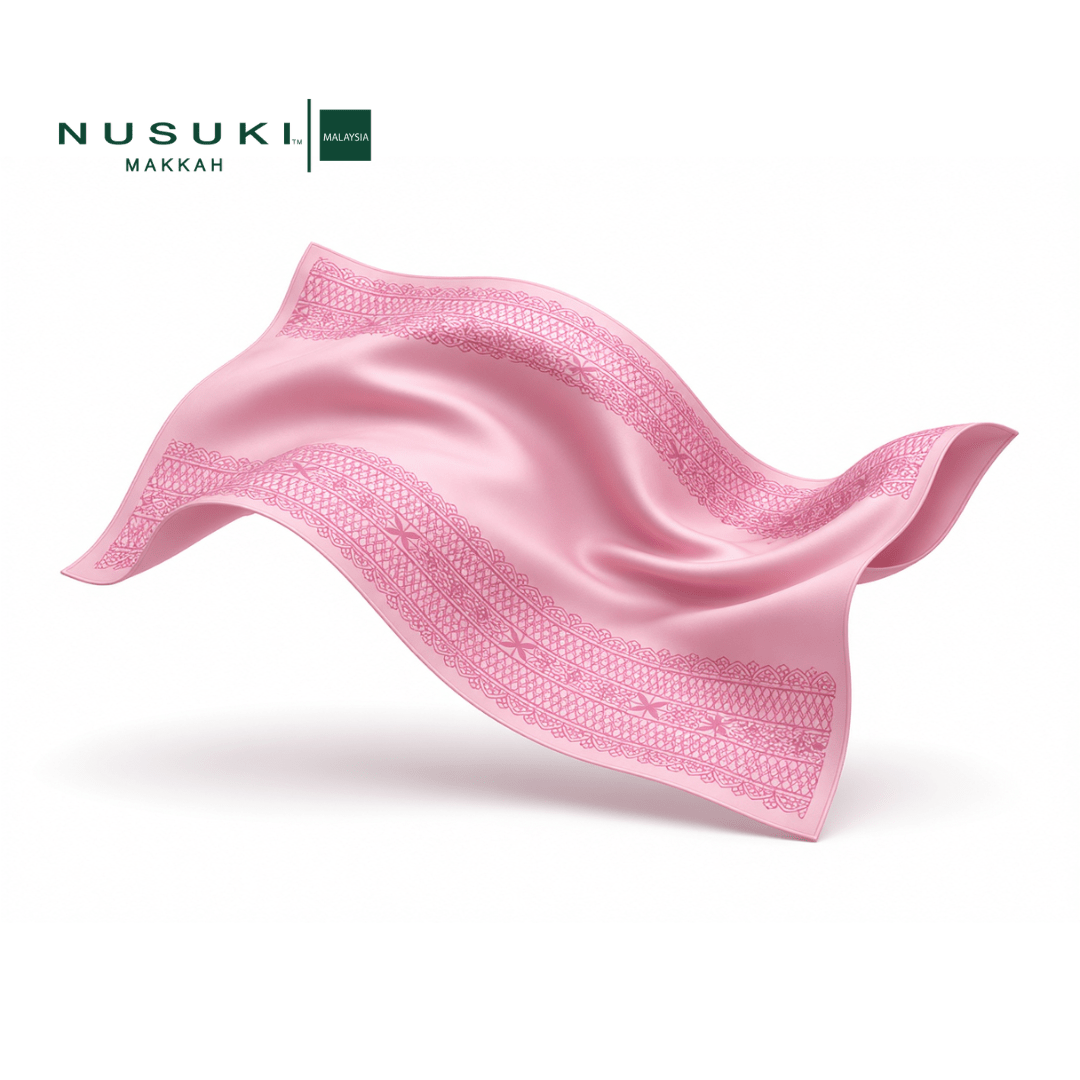 Rose Pink Lace-Print Satin Shawl - | Nusuki MY