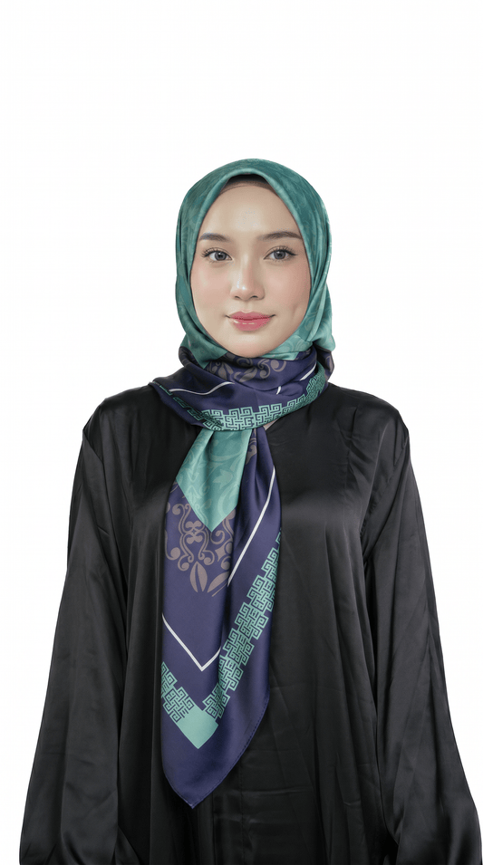 Teal & Navy Heritage Satin Shawl - | Nusuki MY